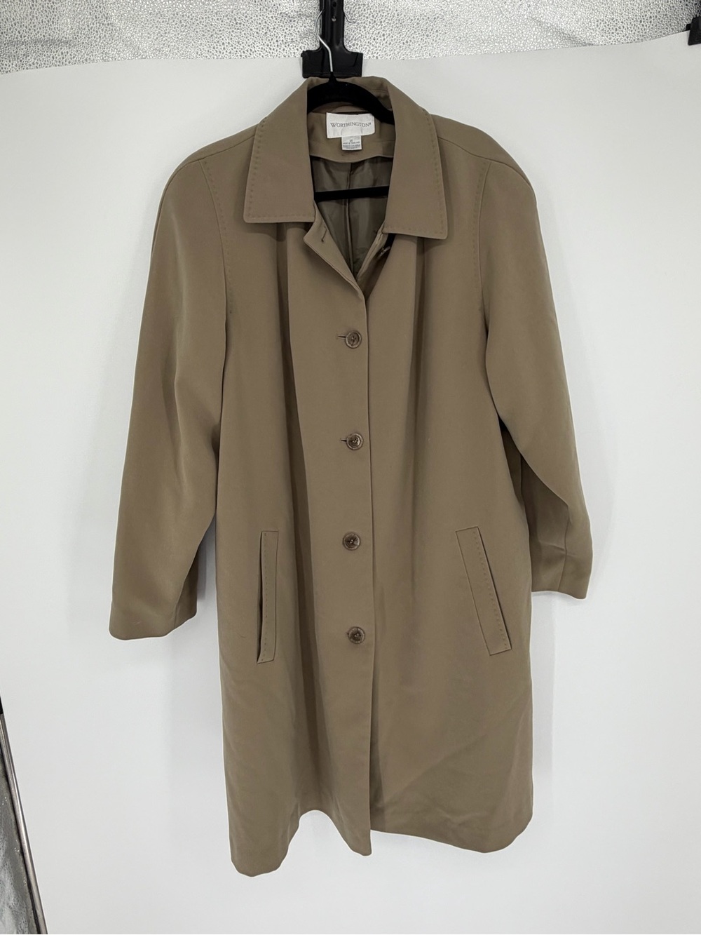 Worthington 1X Women's Olive Tan Long Button Coat